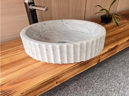 Carrera White Marble Round Vessel Sink bathroom